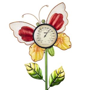 outdoor thermometer, decorative butterfly outdoor thermometers for patio with garden metal stakes for home and lawn decor