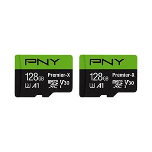 pny 128gb premier-x class 10 u3 v30 microsdxc flash memory card 2-pack – 100mb/s, class 10, u3, v30, a1, 4k uhd, full hd, uhs-i, micro sd