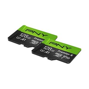 PNY 128GB Premier-X Class 10 U3 V30 microSDXC Flash Memory Card 2-Pack - 100MB/s, Class 10, U3, V30, A1, 4K UHD, Full HD, UHS-I, micro SD