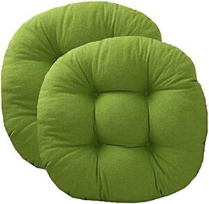 2pack comfy solid color round seat cushion, thicken patio chair pads with ties, cotton and linen bistro chair cushions, home office garden furniture decoration, grass green-45cm/18in