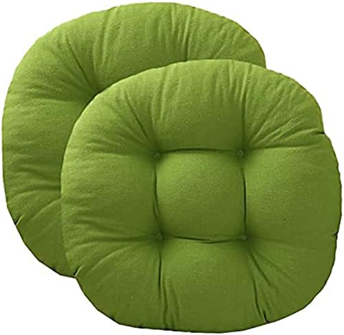 2pack Comfy Solid Color Round Seat Cushion, Thicken Patio Chair Pads with Ties, Cotton and Linen Bistro Chair Cushions, Home Office Garden Furniture Decoration, Grass green-45cm/18in