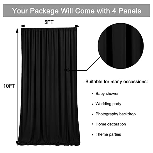 10 ft x 20 ft Wrinkle Free Black Backdrop Curtain Panels, Polyester Photography Backdrop Drapes, Wedding Party Home Decoration Supplies