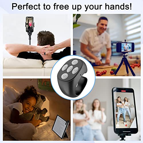 Bluetooths Remote Control Scrolling Ring for Tiktok Page Turner, Wireless Camera Shutter Selfie Button for iPhone Android iPad Cell Phone Remote Clicker Kindle App, Simulate Mouse Operation - Black
