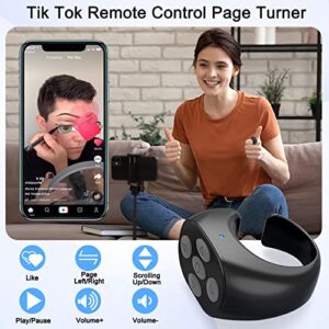 Bluetooths Remote Control Scrolling Ring for Tiktok Page Turner, Wireless Camera Shutter Selfie Button for iPhone Android iPad Cell Phone Remote Clicker Kindle App, Simulate Mouse Operation - Black