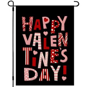 whaline happy valentine’s day garden flag valentine words burlap yard flag waterproof double-sided black outdoor sign for home farmhouse yard decoration, 12.5 x 18 inch