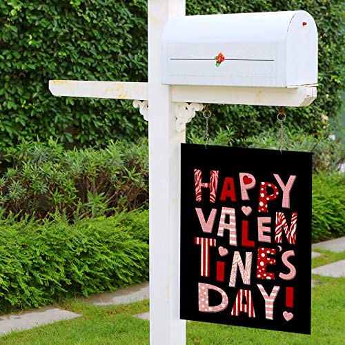 Whaline Happy Valentine's Day Garden Flag Valentine Words Burlap Yard Flag Waterproof Double-Sided Black Outdoor Sign for Home Farmhouse Yard Decoration, 12.5 x 18 Inch