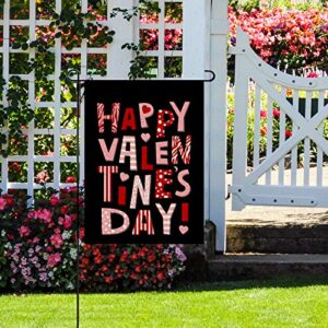 Whaline Happy Valentine's Day Garden Flag Valentine Words Burlap Yard Flag Waterproof Double-Sided Black Outdoor Sign for Home Farmhouse Yard Decoration, 12.5 x 18 Inch