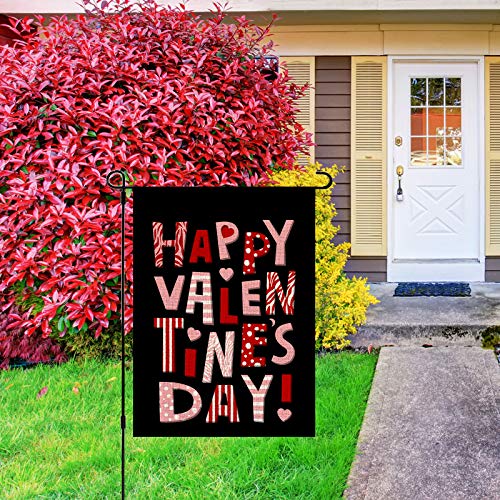 Whaline Happy Valentine's Day Garden Flag Valentine Words Burlap Yard Flag Waterproof Double-Sided Black Outdoor Sign for Home Farmhouse Yard Decoration, 12.5 x 18 Inch