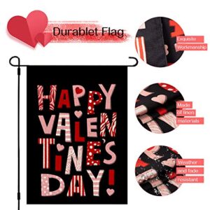 Whaline Happy Valentine's Day Garden Flag Valentine Words Burlap Yard Flag Waterproof Double-Sided Black Outdoor Sign for Home Farmhouse Yard Decoration, 12.5 x 18 Inch