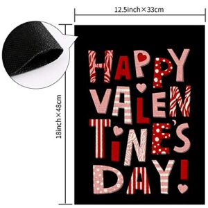 Whaline Happy Valentine's Day Garden Flag Valentine Words Burlap Yard Flag Waterproof Double-Sided Black Outdoor Sign for Home Farmhouse Yard Decoration, 12.5 x 18 Inch