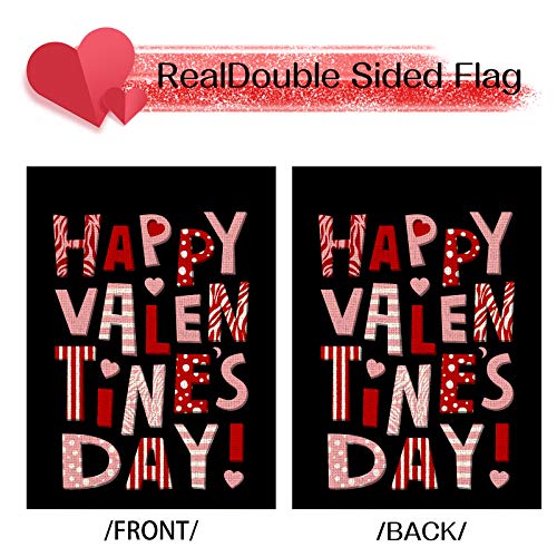 Whaline Happy Valentine's Day Garden Flag Valentine Words Burlap Yard Flag Waterproof Double-Sided Black Outdoor Sign for Home Farmhouse Yard Decoration, 12.5 x 18 Inch