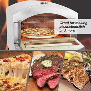 Li Zhen Portable Outdoor Pizza Oven|Propane Gas Fired-Pizza Maker|14in Pizza Stone|Stainless Less|Cooking Pizza Steak Fish Chicken and More|for Outdoor Garden Camping Party| Silver