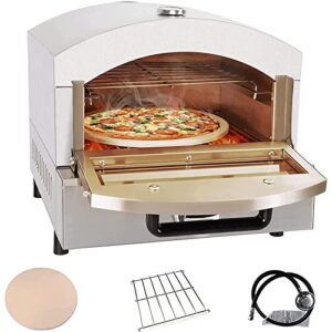 li zhen portable outdoor pizza oven|propane gas fired-pizza maker|14in pizza stone|stainless less|cooking pizza steak fish chicken and more|for outdoor garden camping party| silver