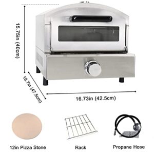 Li Zhen Portable Outdoor Pizza Oven|Propane Gas Fired-Pizza Maker|14in Pizza Stone|Stainless Less|Cooking Pizza Steak Fish Chicken and More|for Outdoor Garden Camping Party| Silver