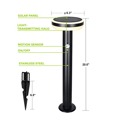 BRIMMEL Solar Garden Light Outdoor, Path Light Super Bright 600 Lumen LED Landscape Lamp, Motion Sensor Dusk-to-Dawn Auto ON/Off Waterproof Cordless Light for Driveway Walkway, Solar Powered, 20"