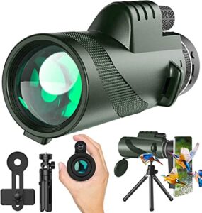 80×100 hd monocular telescope for adults with smartphone – high power monocular with adapter lightweight bak-4 prism & fmc lens monoculars for bird watching stargazing hunting camping hiking travel