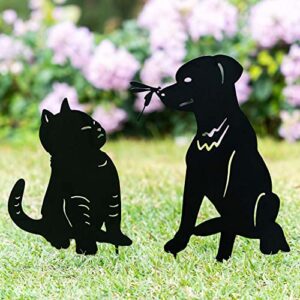 tt & mm cat dog garden decor metal stake – set of 2 cat dog gifts yard art decorative garden stakes cat dog statue for outdoor yard decor, patio, lawn decorations, idea cat dog lovers gifts