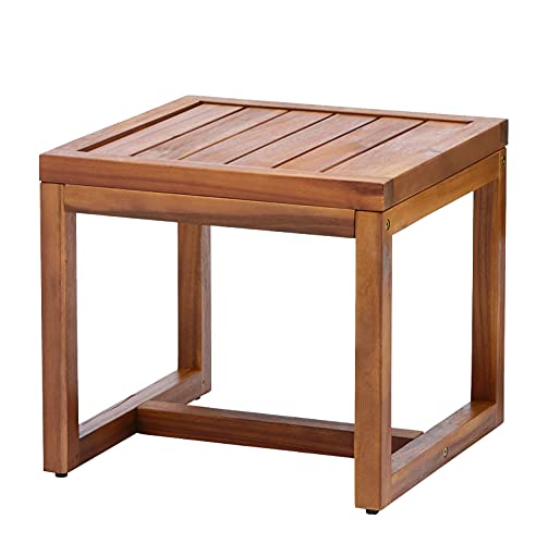 Indoor/Outdoor Patio Garden Funiture Reid 20" Square Solid Acacia Wood Side Table -Teak Finish
