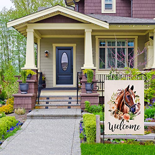 Welcome Horse Garden Flag 12.5x18 Inches Vertical Double Sided Farmhouse Burlap Yard Outdoor Décor