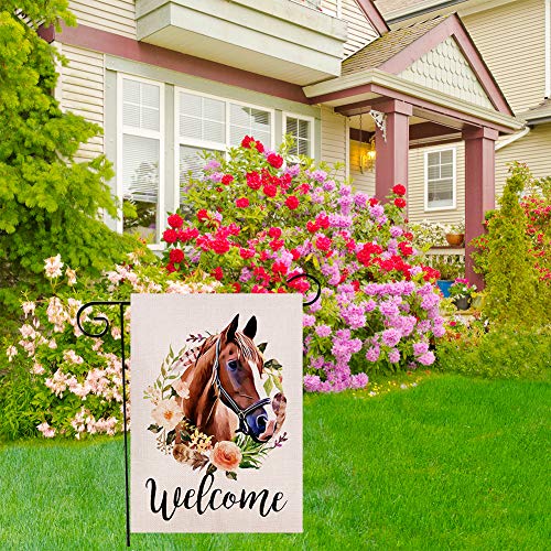 Welcome Horse Garden Flag 12.5x18 Inches Vertical Double Sided Farmhouse Burlap Yard Outdoor Décor