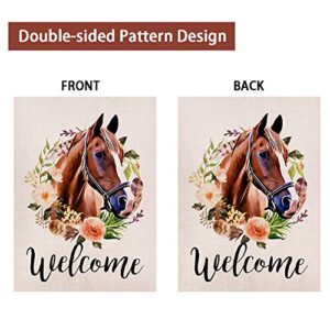 Welcome Horse Garden Flag 12.5x18 Inches Vertical Double Sided Farmhouse Burlap Yard Outdoor Décor