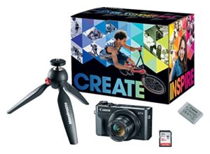canon powershot g7x mark ii digital camera, video creator kit with tripod, memory card, and detachable bluetooth remote, black, small (1066c029)