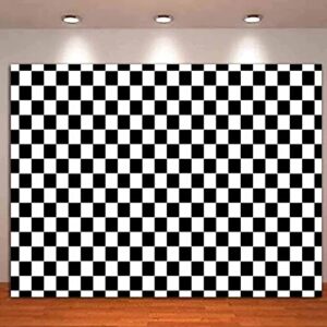 HQM Black and White Racing Checker Texture Grid Birthday Chess Board Theme Photography Backdrops Children Kids Birthday Party Supplies Newborn Baby Shower Photo Background Booth Props 7X5FT