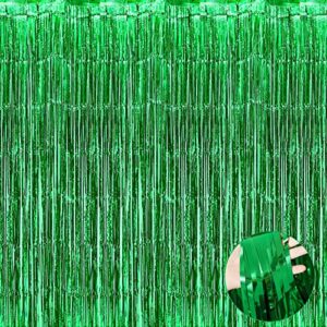 4 pack green foil fringe curtain backdrop, 3.3ft x 9.8ft metallic tinsel foil fringe streamers curtains for photo booth, wedding, thanksgiving, birthday, christmas, halloween party decoration