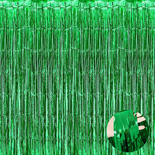 4 Pack Green Foil Fringe Curtain Backdrop, 3.3Ft x 9.8Ft Metallic Tinsel Foil Fringe Streamers Curtains for Photo Booth, Wedding, Thanksgiving, Birthday, Christmas, Halloween Party Decoration