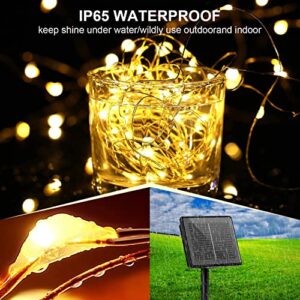 2 Pack Solar Fairy Lights Outdoor, 39.37ft 120 LED 8 Modes Warm White Solar String Lights Waterproof, Copper Wire Lights for DIY Decoration Garden Party Wedding Patio Yard