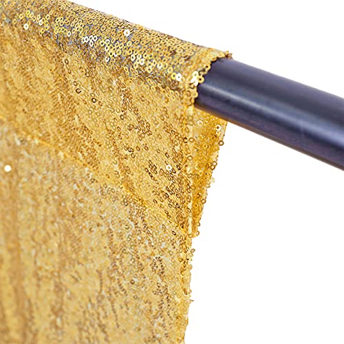 HELAKU Gold Sequin Backdrop Curtains - 2 Packs of 2.5x8ft Gold Glitter Curtains Sparkly Sequin Background for Wedding Birthday Baby Shower Decor Gold Sequence Backdrop Drapes