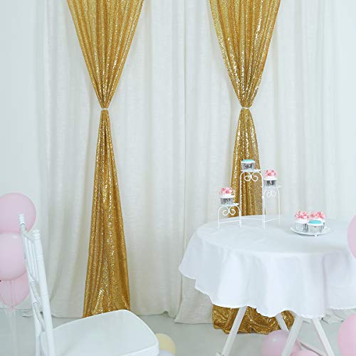 HELAKU Gold Sequin Backdrop Curtains - 2 Packs of 2.5x8ft Gold Glitter Curtains Sparkly Sequin Background for Wedding Birthday Baby Shower Decor Gold Sequence Backdrop Drapes