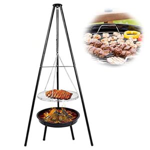 nofaner 1 set tripod grill stove, hanging tripod camping stove fire pit grill adjustable campfire grill furnace for camping garden bbq, with barbecue net and grill