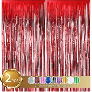 beishida 2 pack foil fringe curtains red photo backdrop streamer tinsel metallic curtains photo props background for christmas wedding birthday bachelorette new year party decor(3.28 ftx6.56 ft)