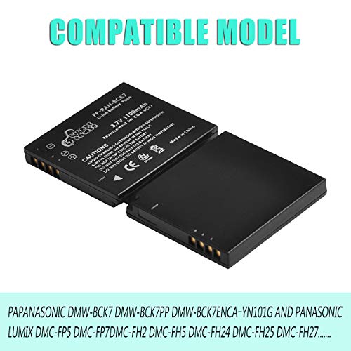 DMW-BCK7 Battery and Charger with LED Display Compatible with Panasonic Lumix DMC-TS30, DMC-FH25, FH27, FP5, FP7, FS16, FS18, FS22, FS35, FS37, DMC-S1, DMC-S2, DMC-S3, DMC-SZ1, DMC-SZ5, DMC-SZ7