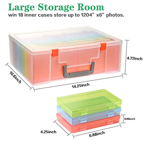 Photo Storage Box 4x6, 18 Inner Photo Case Large Photo Organizer Acid-Free Photo Box Storage Photo Keeper Photo Storage Case, Plastic Craft Storage Box for Photo Stickers Stamps Seeds (9 Colors)