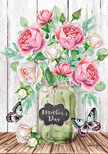 Mother's Day Roses Garden Flag Mason Jar Floral 12.5" x 18" Briarwood Lane