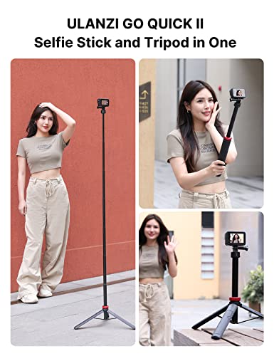 57in Selfie Stick Tripod for Gopro - ULANZI Go Quick II Extendable Tripod Stand Magnetic Suction Quick Release Vlog Accessories Handle for GoPro Hero 11 10 9 8 7 6 5/Max/DJI OSMO Action Cam