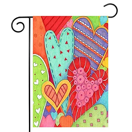 LHSION Happy Valentine's Day Garden Flag 12.5 x 18 Inch - Heart Garden Flag Decorative House Yard Double Sided Flag for Valentine's Day Decoration