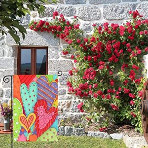 LHSION Happy Valentine's Day Garden Flag 12.5 x 18 Inch - Heart Garden Flag Decorative House Yard Double Sided Flag for Valentine's Day Decoration