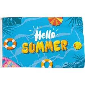 hello summer flag 3×5 ft banner swimming pool decorations double sided printed backdrop yard sign tropical party supplies holiday hawaiian duck swim ring funny poster wall decor with brass grommets for outdoor indoor garden room door kids house home