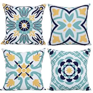 boysum set of 4 outdoor pillows cover waterproof throw pillow covers boho cushion cover for patio furniture 18×18 inches yellow