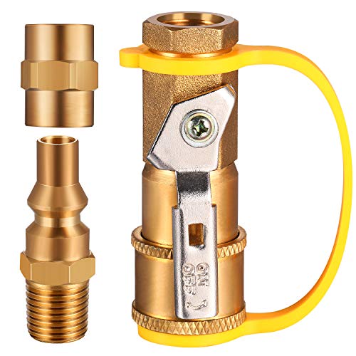 1/4 Inch RV Propane Quick Connector Adapter Full Flow Plug Brass Shutoff Valve for Propane Hose Natural Gas Accessories, Brass Pipe Fitting, Coupling, 1/4 x 1/4 Inch Female Pipe