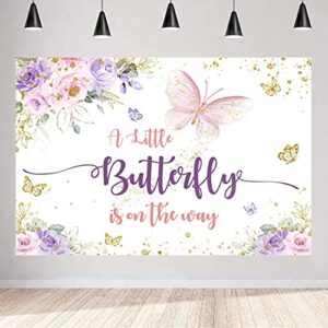 aperturee 5x3ft butterfly baby shower backdrop a little butterfly is on the way photo purple and pink floral gold spots flowers photography background princess girl party decoration banner photo booth