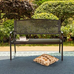 Sophia & William Outdoor Garden Bench Patio Park Bench, Steel Metal Frame Furniture with Lattice Backrest and Widened Armrest for Porch Yard Lawn Deck