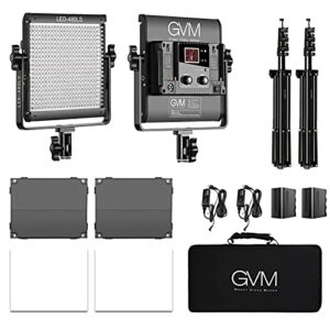 GVM 2 Pack LED Video Lighting Kits with APP Control, Bi-Color Variable 2300K~6800K with Digital Display Brightness of 10~100% for Video Photography, CRI97+ TLCI97 Led Video Light Panel +Barndoor