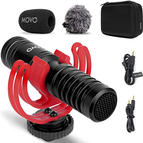 Movo VXR10-PRO External Video Microphone for Camera with Rycote Lyre Shock Mount - Compact Shotgun Mic Compatible with DSLR Cameras and iPhone, Android Smartphones - Battery-Free Camera Microphone