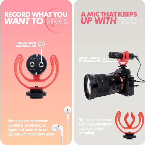 Movo VXR10-PRO External Video Microphone for Camera with Rycote Lyre Shock Mount - Compact Shotgun Mic Compatible with DSLR Cameras and iPhone, Android Smartphones - Battery-Free Camera Microphone