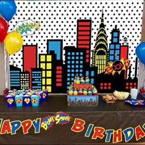 Art Studio 7x5ft Superhero Super City Photography Backdrops Skyline Buildings City Boom Photo Background Children Birthday Party Banner Photo Studio Booth Cake Table Decor Vinyl