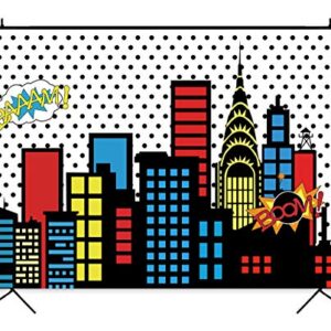 Art Studio 7x5ft Superhero Super City Photography Backdrops Skyline Buildings City Boom Photo Background Children Birthday Party Banner Photo Studio Booth Cake Table Decor Vinyl